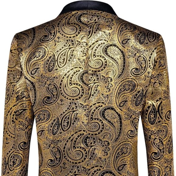 DiBanGu Mens Blazer Black and Gold Paisley - Picture 3 of 5